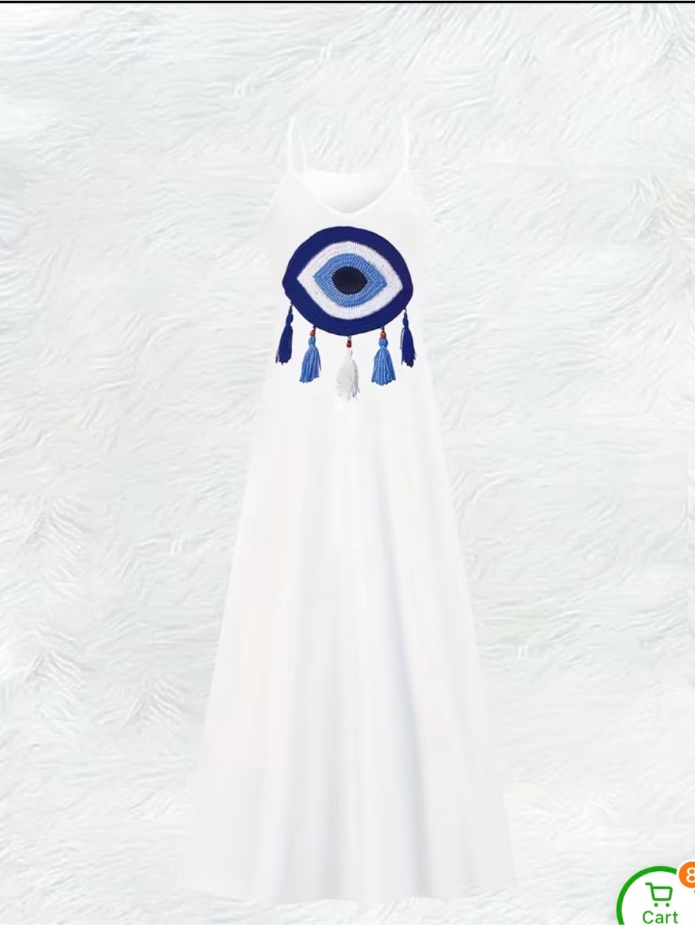 White Maxi Dress with Blue Eye and Tassels - Picture 2 of 3